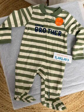 Carter's Newborn Baby Boy Little Brother Striped Sleeper Footie Green NWT 0m